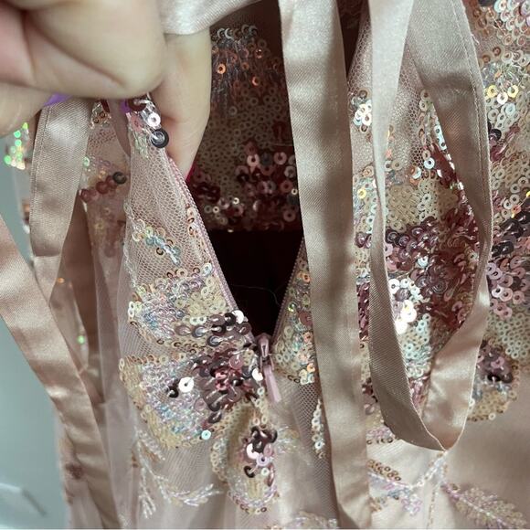 Cinderella Divine | Dusty Rose Pink Sleeveless Deep-V Formal Sequin Sparkle Gown - Picture 10 of 11